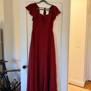 Azazie Red Maxi Dress with Ruffle Sleeves